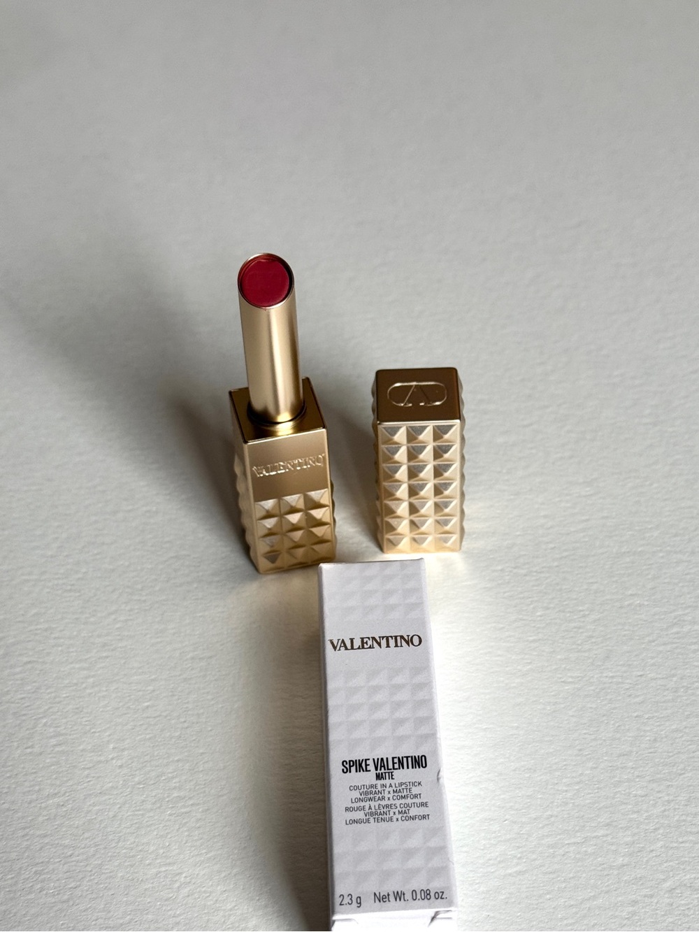 Valentino Spike Lipstick - Deep Pink with Gold Studded Case